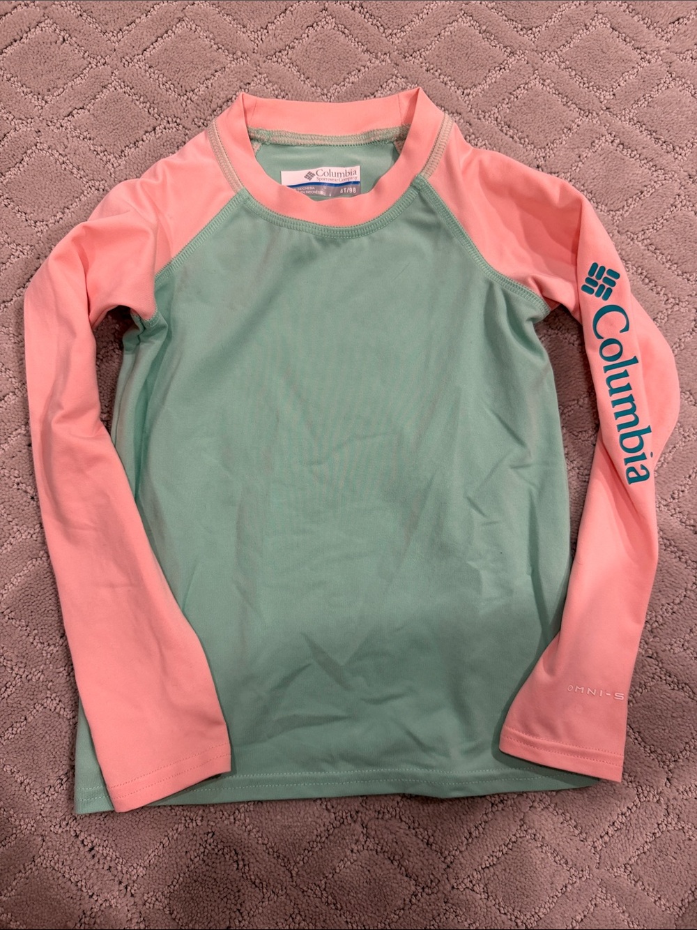 Columbia Kids' Long Sleeve Rashguard - Mint Green & Coral